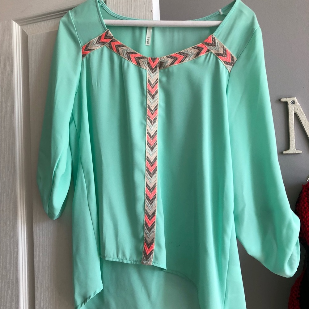 Teal blouse with detail strip